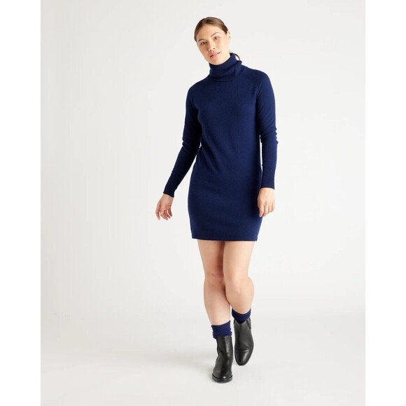 Quince Dresses & Skirts - QUINCE XS Navy Blue Mongolian Cashmere Turtleneck Sweater Dress NWT New $100